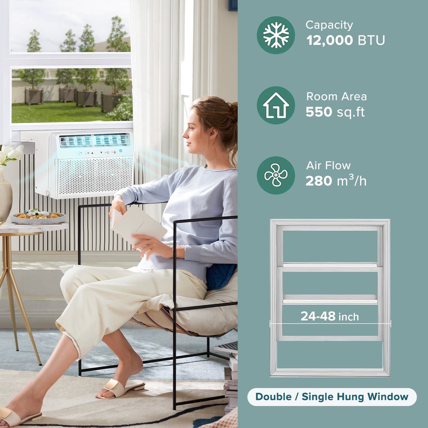Havato Window Air Conditioners 8,100 BTU (12,000 BTU ASHARE), 6-In-1 Window AC Units, Remote Control, Window Room Air Conditioner up to 550 sq ft, White