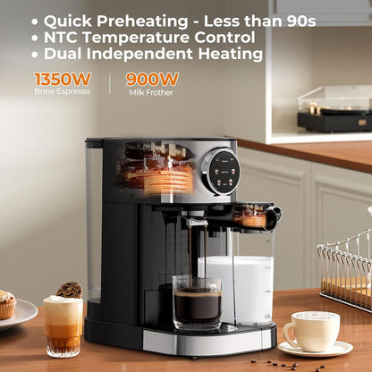 Havato 20 Bar Pressure Espresso Machine with 1.7L Removable Water Tank, Coffee Maker,Automatic Milk Frother.Touch Screen,Stainless Steel,3 types of coffee