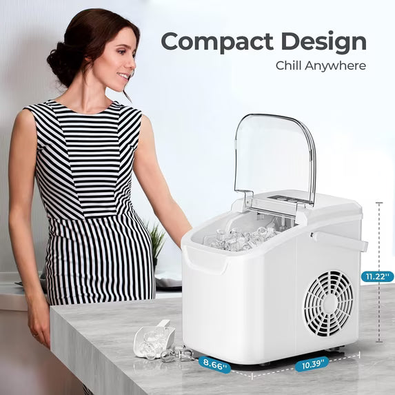 Havato Countertop Ice Maker, 8 Bullet Ice Cubes in 6 Mins, 26lbs/24H, w/ Scoop & Basket, White