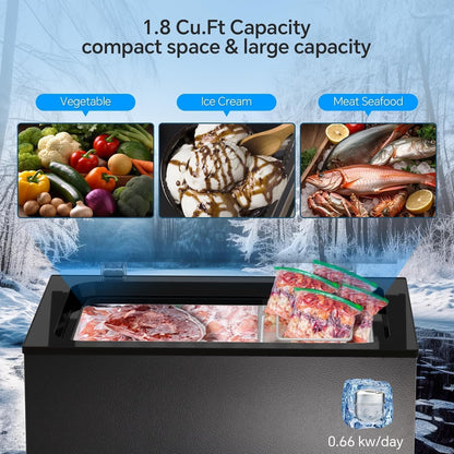 Havato 1.8 Cu.Ft Deep Freezer,Chest Freezer with Detachable Basket,Free Standing Top Open Door,Adjustable Temperature for Home/Kitchen/Office/Bar