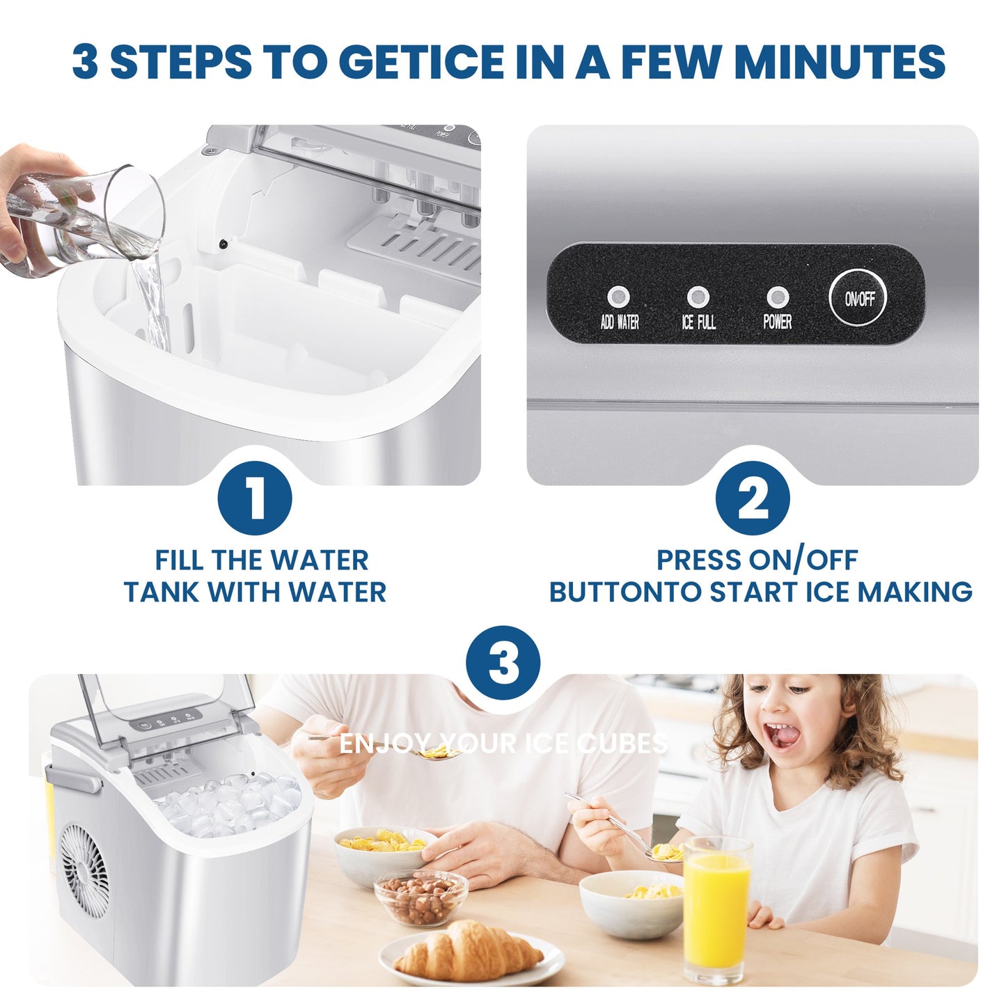 Havato Countertop Ice Maker, 8 Bullet Ice Cubes in 6 Mins, 26lbs/24H, w/ Scoop & Basket, White