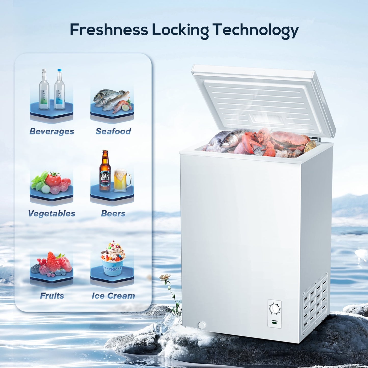 Havato 2.7 Cu.ft Top Open Door Compact Freezer,7-Speed Temperature Control Adjustable,with Storage Basket,Energy-Saving and Silent,White