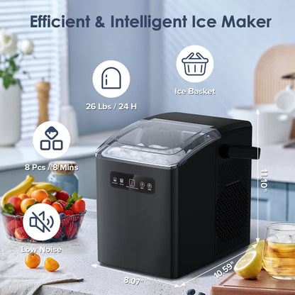 Havato Countertop Portable Ice Maker, Self-Cleaning with Handle, 2 Sizes of Bullet Ice Cubes, for Kitchen/Office-Black