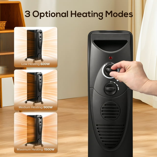 LHRIVER Oil Filled Radiator Space Heater, Adjustable Thermostat, Room Heater (Black)