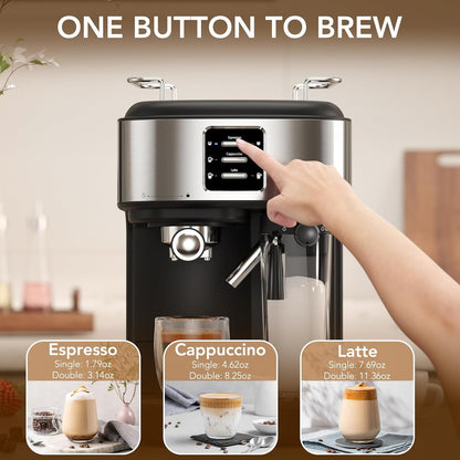 Havato 20 Bar Pressure Espresso Machine,Automatic Coffee Maker with 57oz Removable Water Tank and 16oz Removable Milk Tank,3 Kinds of Coffee,Black