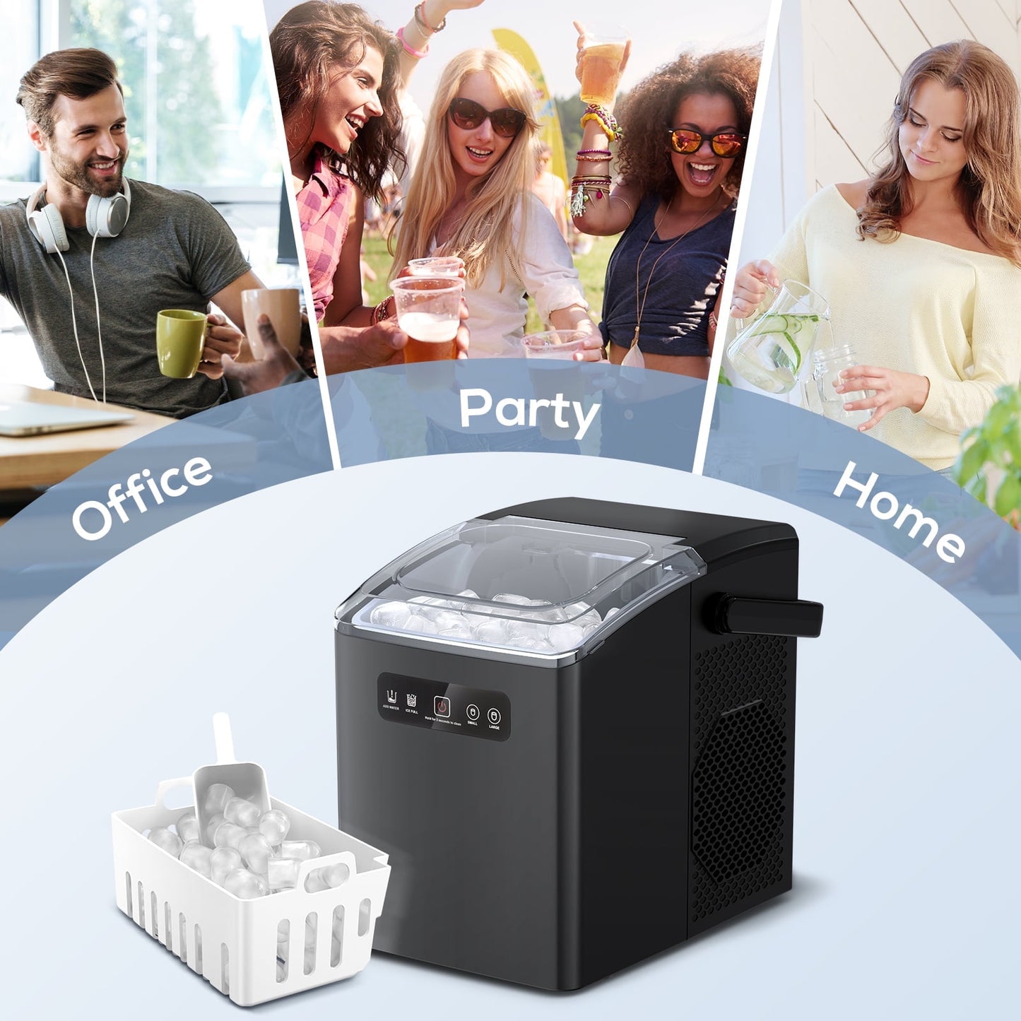 Havato Countertop Portable Ice Maker, Self-Cleaning with Handle, 2 Sizes of Bullet Ice Cubes, for Kitchen/Office-Black